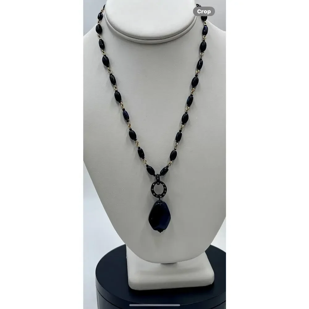 Sigrid Olsen Signed Dark Blue Glittery Stone Fashion‎ Statement Necklace